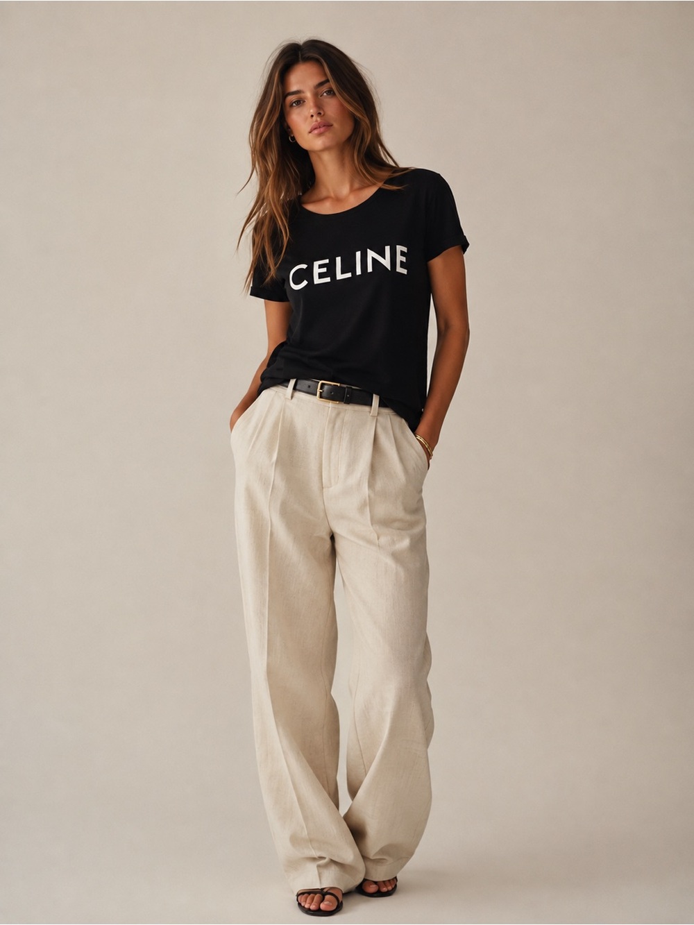 Celine Vintage Classic Logo T-Shirt Black Cotton Jersey Size Small 2000’s